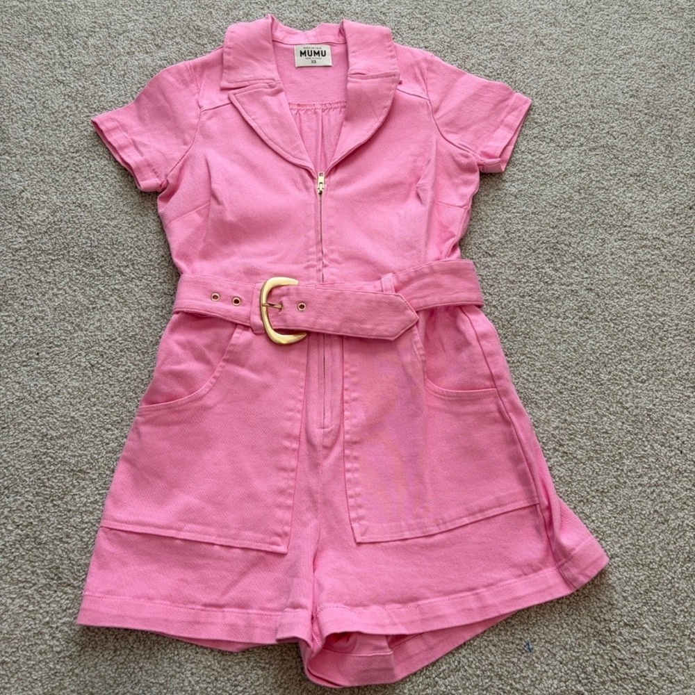 Show Me Your Mumu Outlaw Romper Womens XS Pink Denim Western Coquette Festival